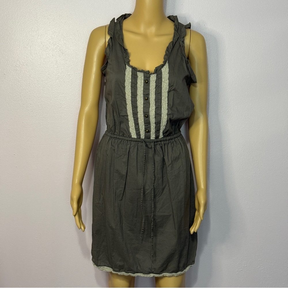 Converse sleeveless gray dress with ivory lace trim button embellishments